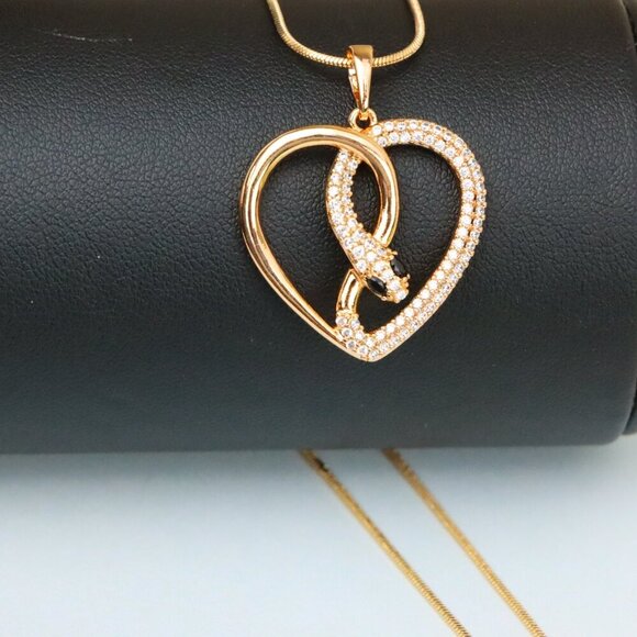 "Rose Gold Heart Pendant with Crystal Snake Design, XPPT1587 - Picture 13 of 13